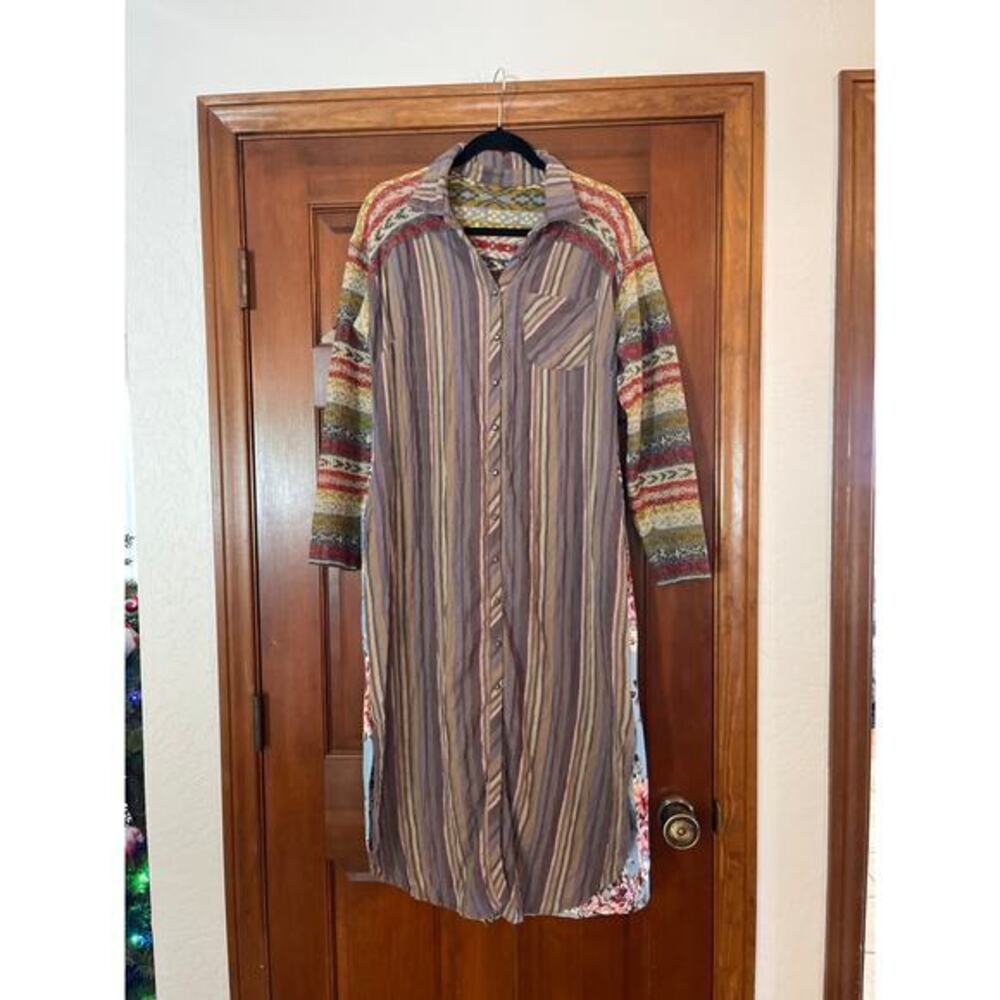 Aratta Silent Journey mixed media long shirt dress small